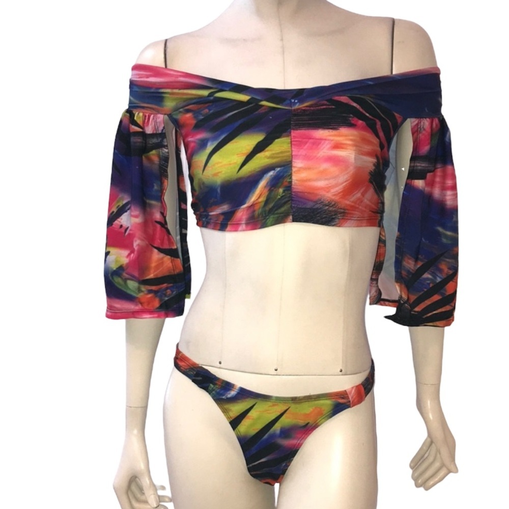 Bikini Sz M 2 Piece Pink Blue